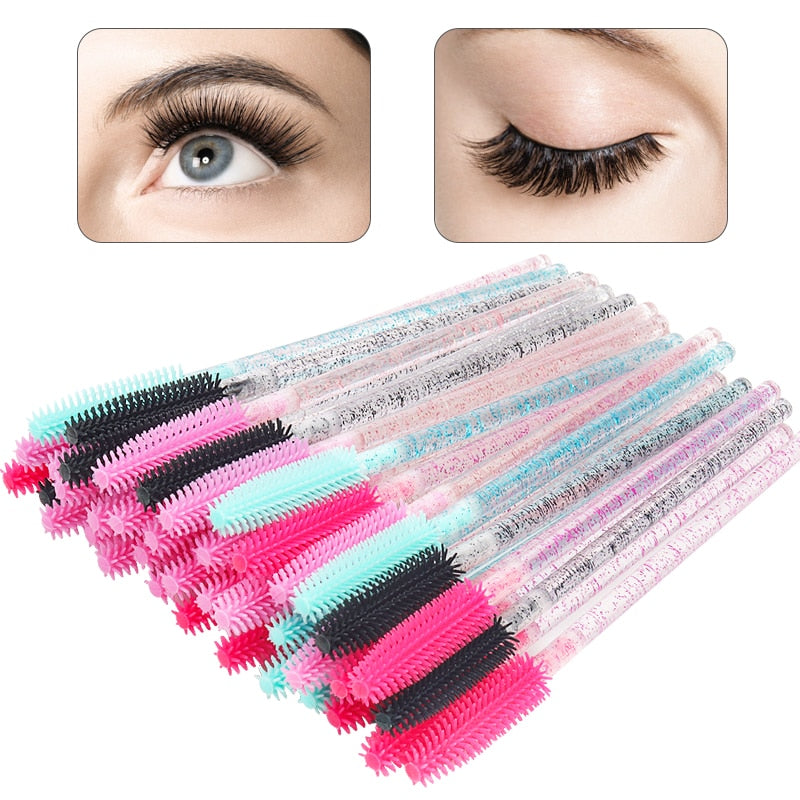 50 Pcs Silicone Crystal Mascara Wands Applicator Disposable Diamond