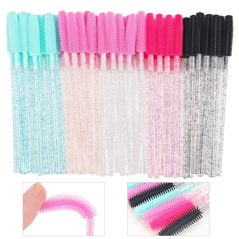 50 Pcs Silicone Crystal Mascara Wands Applicator Disposable Diamond