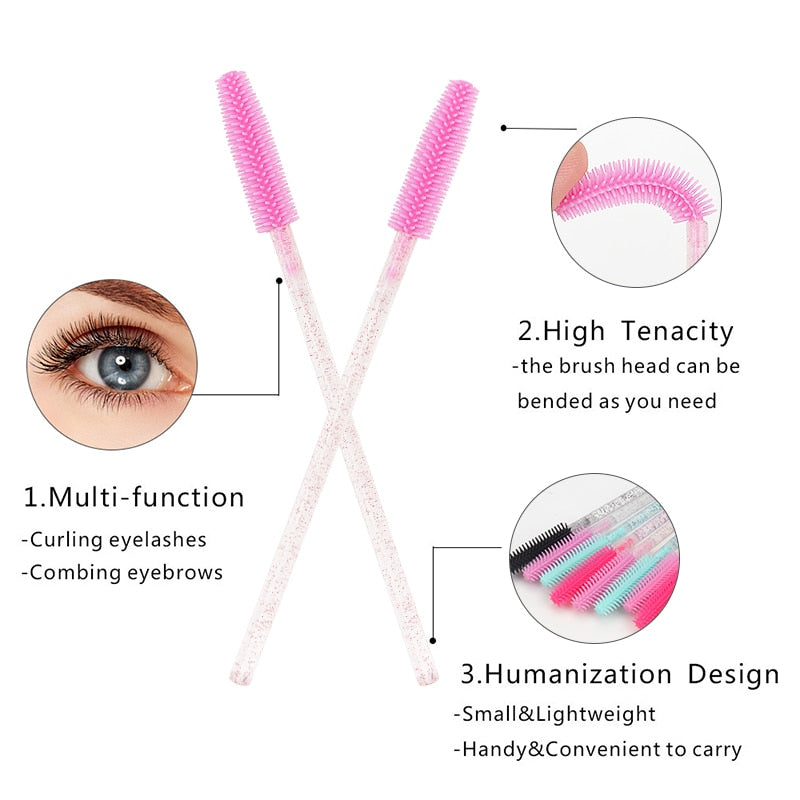 50 Pcs Silicone Crystal Mascara Wands Applicator Disposable Diamond