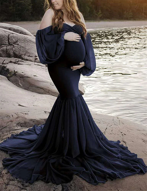 Sexy Shoulderless Maternity Dresses Photoshoot Ruffles Pregnancy Maxi