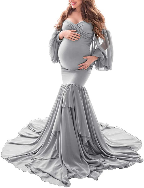 Sexy Shoulderless Maternity Dresses Photoshoot Ruffles Pregnancy Maxi