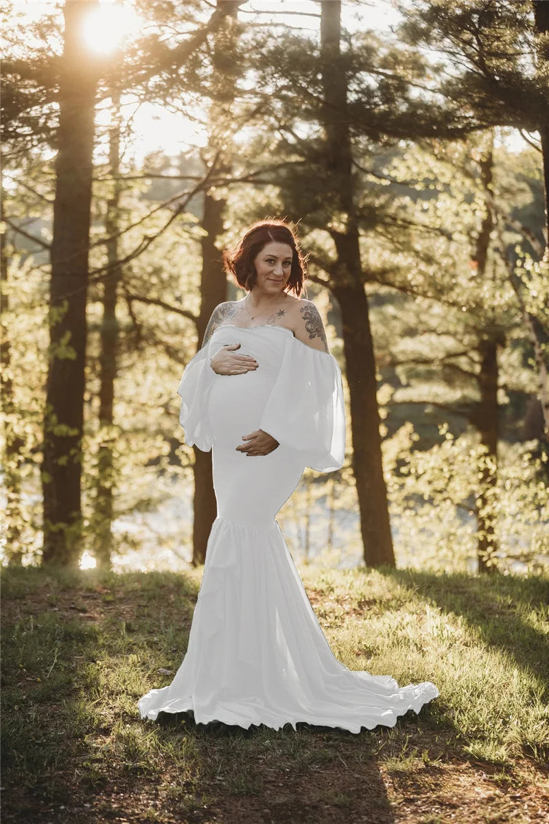 Sexy Shoulderless Maternity Dresses Photoshoot Ruffles Pregnancy Maxi