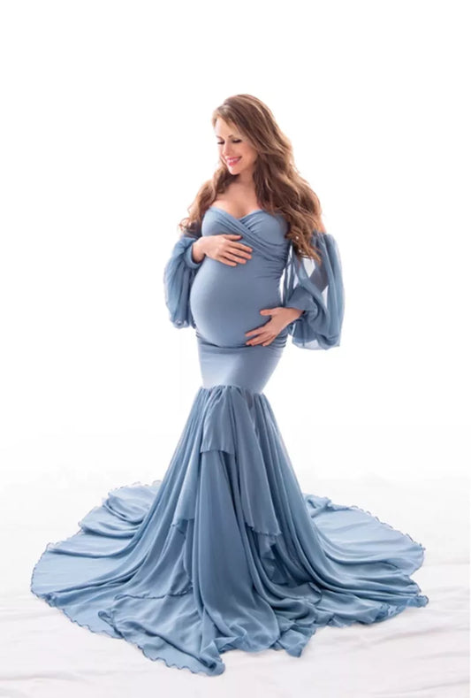 Sexy Shoulderless Maternity Dresses Photoshoot Ruffles Pregnancy Maxi