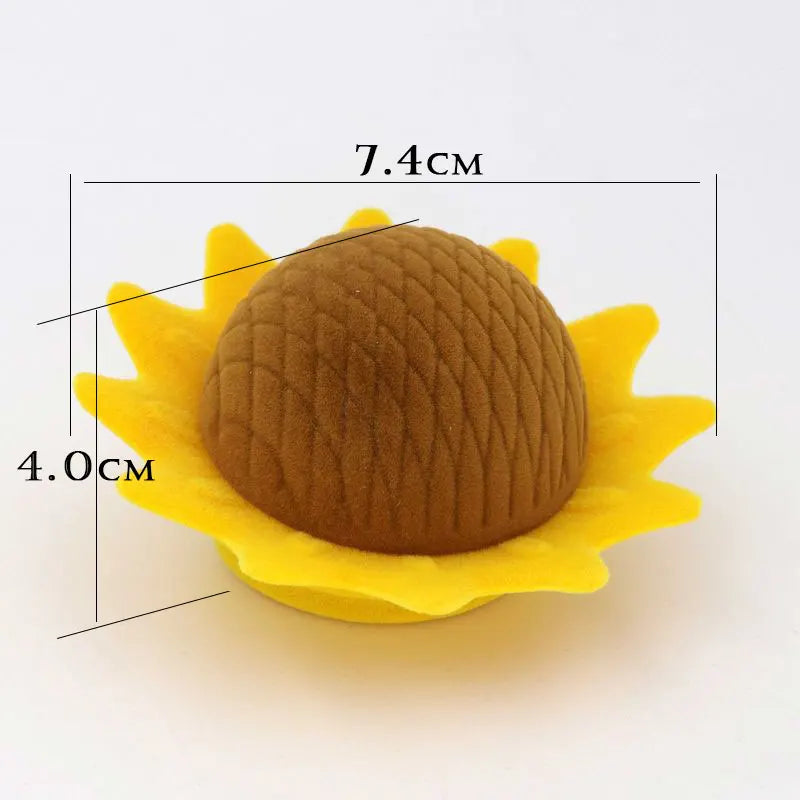 Lovely Yellow Sunflower Packaging Gift Jewelry Box Trinket Velvet Ring