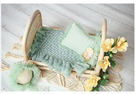 Newborn Photography Props Rattan Chair Bed Baby Background Blankets