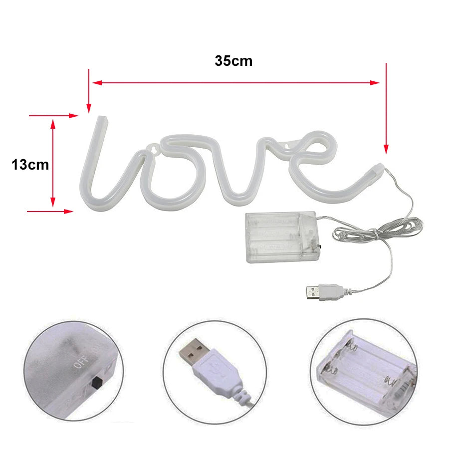 LOVE Neon Light Sign Decoration Lamp Nightlight Ornaments LED Letter