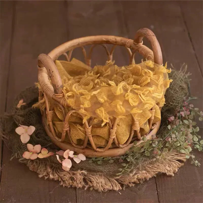 Newborn Photography Props Girl Round Vine Woven Basket Baby Photo