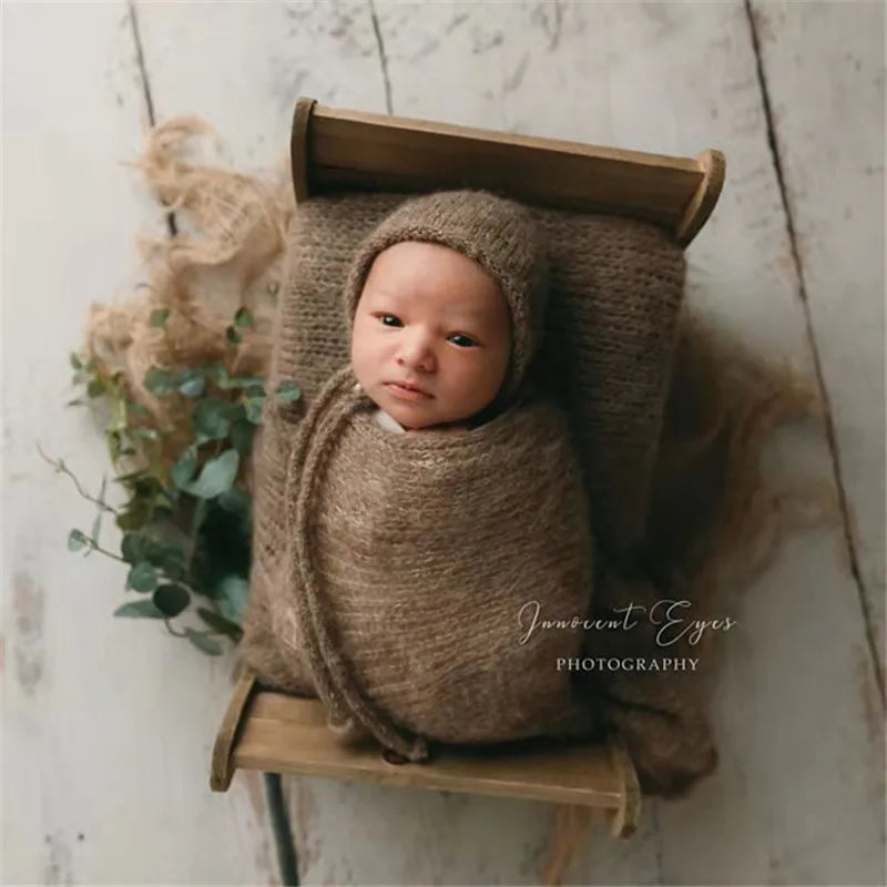 Newborn Photo Props Vintage Wood Bed Baby Photography Accessories