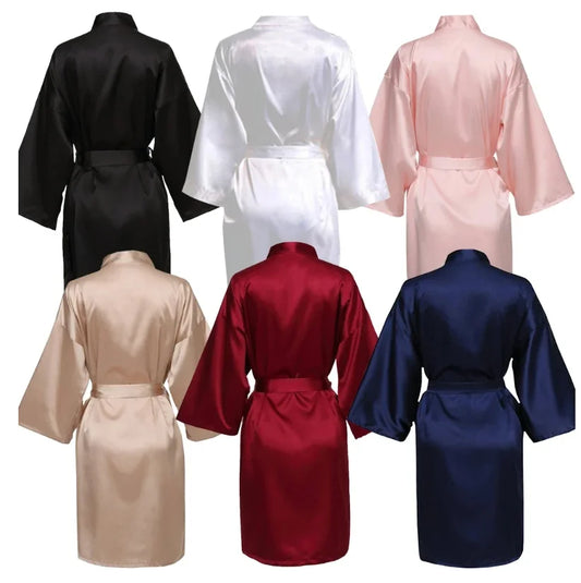 Wedding Party Team Bride Robe Without Letters Kimono Satin Pajamas