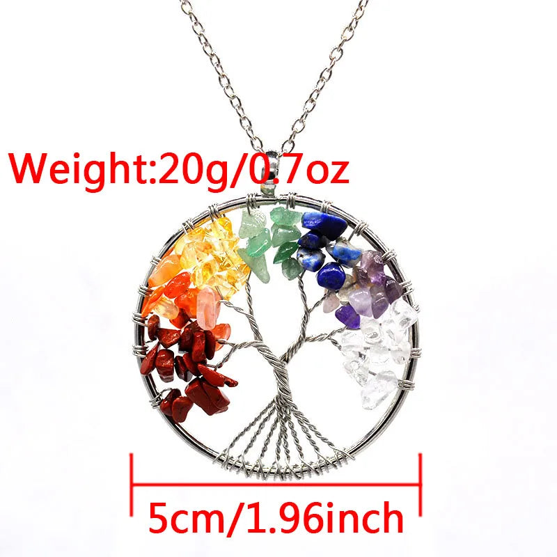 Natural Tree of Life Necklace 7 Chakra Crystal Stone Pendant Handmade