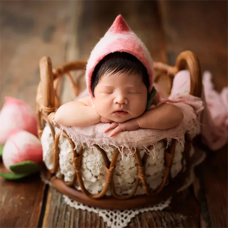 Newborn Photography Props Girl Round Vine Woven Basket Baby Photo