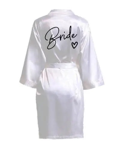 Wedding Party Team Bride Robe With Black Letters Kimono Satin Pajamas