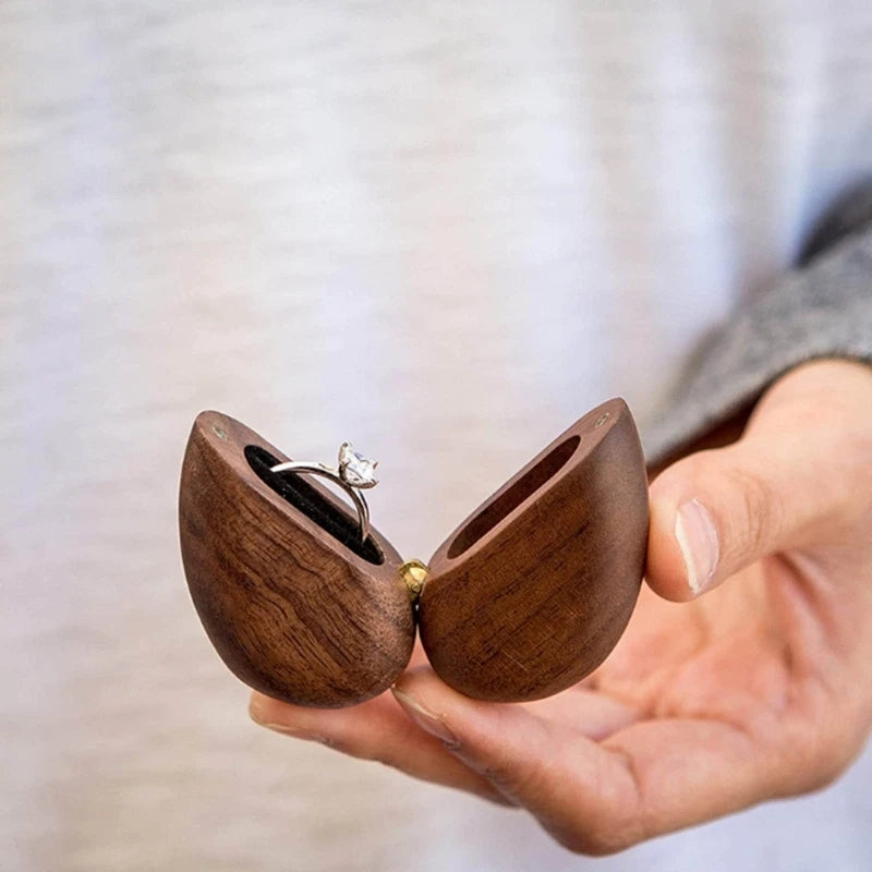 Elegant Heart Shaped Walnut Wood Ring Box