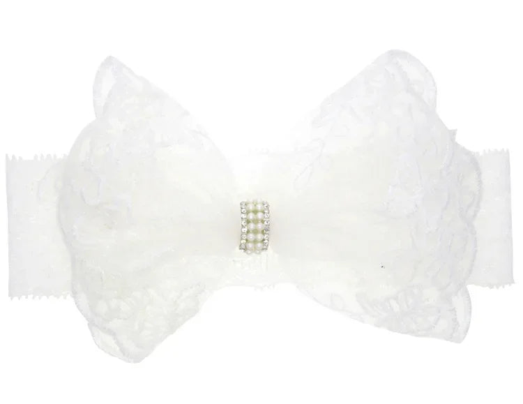 New Lace Bows with Pearl Button Kids Newborn Hair Band Infant