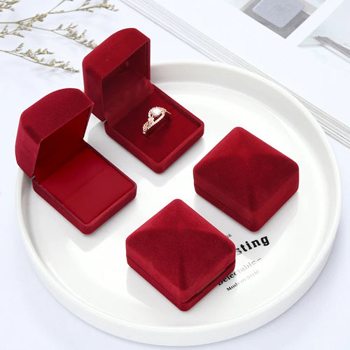 New Hollow Red Velvet Ring Box Couple Double Ring Bearer Box For