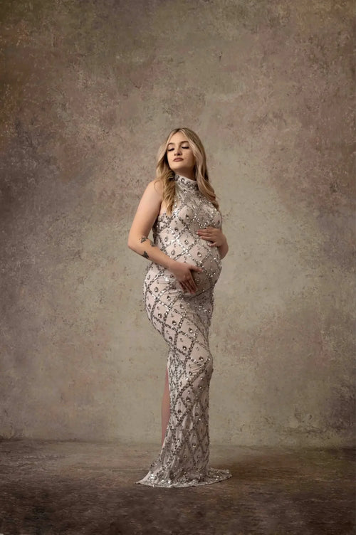 2024 Sexy Tulle Crystals Maternity Photo Shoot Dress Luxury Sequins