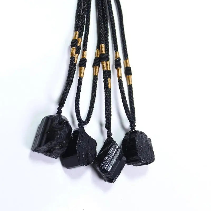 Black Tourmaline Necklace Natural Stone Crystal Points