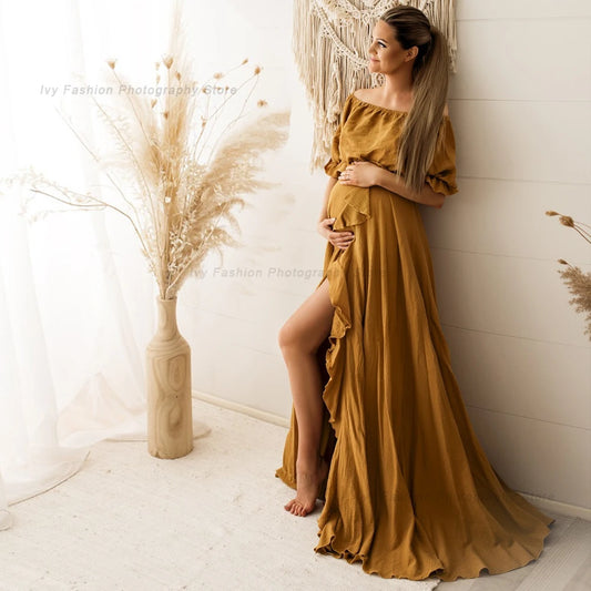 Bohemian Pregnancy Dress Ruffle Edge Off Shoulder Short