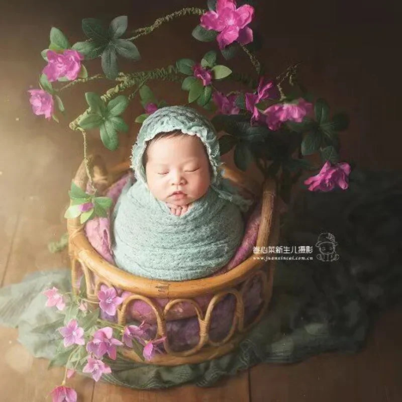 Newborn Photography Props Girl Round Vine Woven Basket Baby Photo