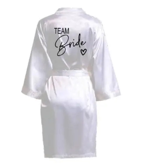 Wedding Party Team Bride Robe With Black Letters Kimono Satin Pajamas