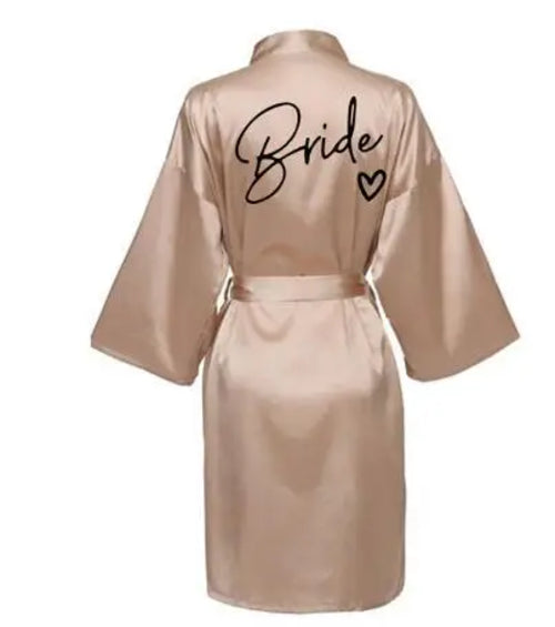 Wedding Party Team Bride Robe With Black Letters Kimono Satin Pajamas