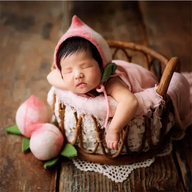 Newborn Photography Props Girl Round Vine Woven Basket Baby Photo