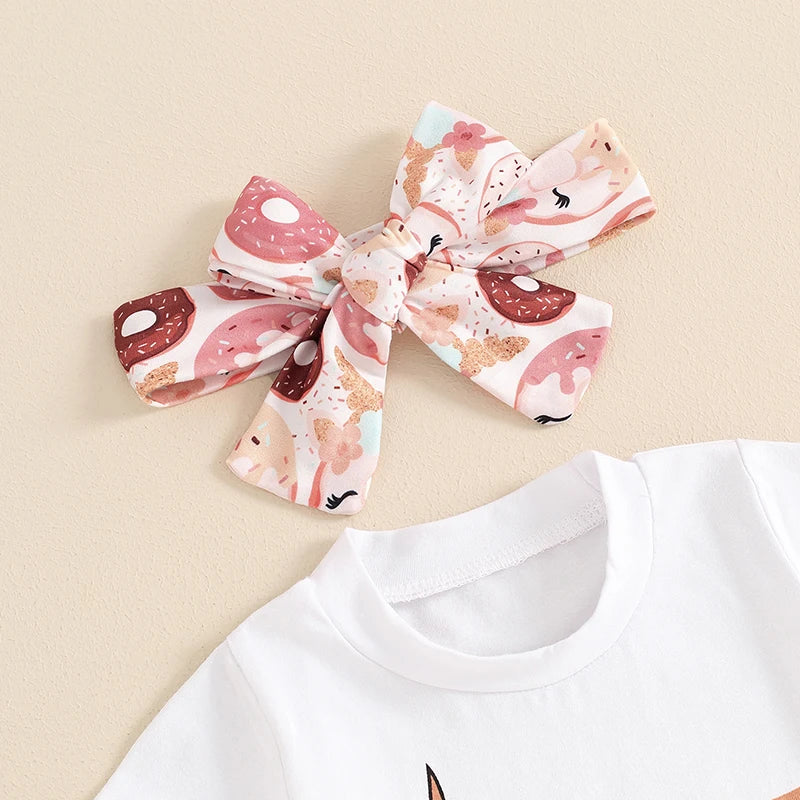 Baby Girl 1st Birthday Outfit One Letter T-Shirt Tops Doughnut Flare