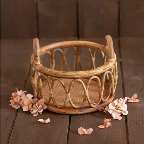 Newborn Photography Props Girl Round Vine Woven Basket Baby Photo