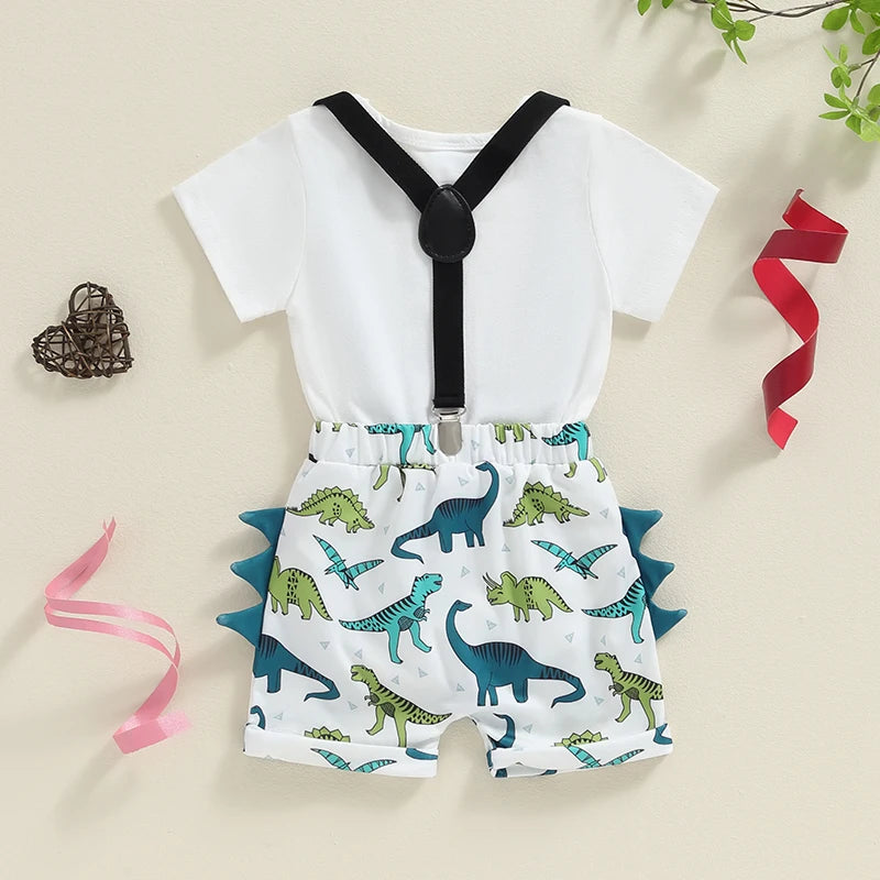 Baby Boy 1st Birthday Outfit Dinosaur Print Short Sleeve Romper