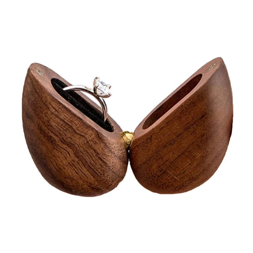 Elegant Heart Shaped Walnut Wood Ring Box