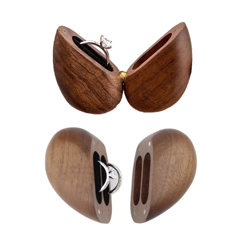 Elegant Heart Shaped Walnut Wood Ring Box