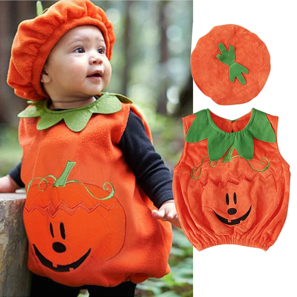 Halloween Romper Pumpkin Set with Hat