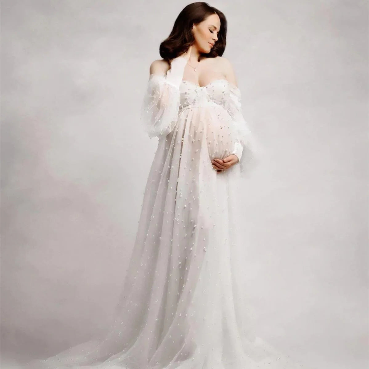 Shining Photo Photo Pregnant Women Dress Photo Studio Shoot Soft Net