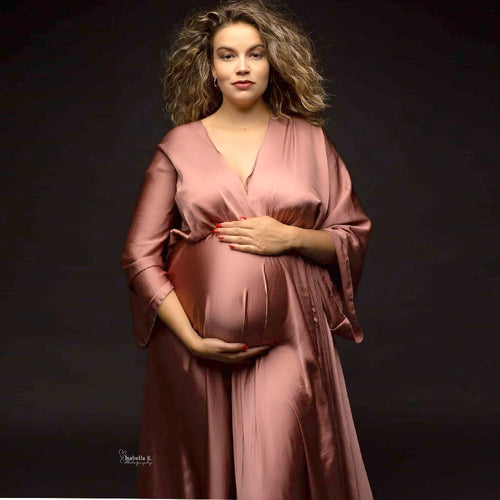 Maternity Photography Gown Elegant Soft Satin Chiffon Long Sleeved