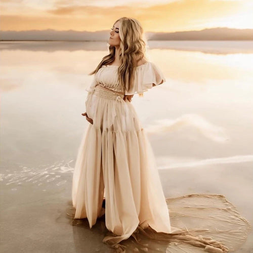 Maternity Dress For Photoshoot Pregnancy Off Shoulder Ruffled Semi