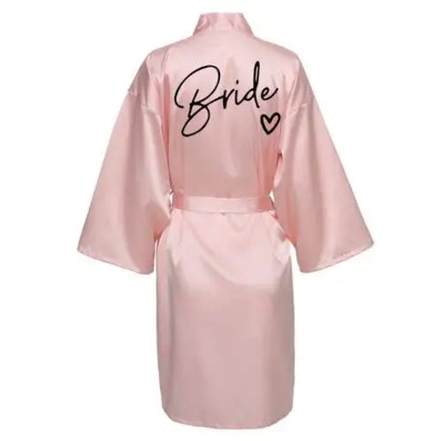 Wedding Party Team Bride Robe With Black Letters Kimono Satin Pajamas