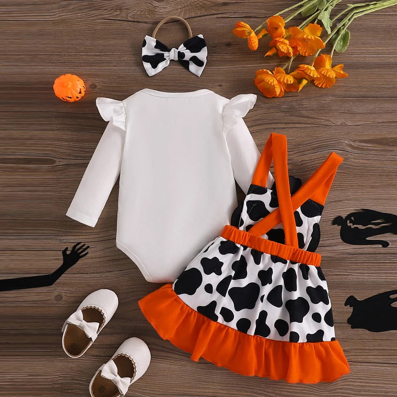 Halloween Ruffle Long Sleeve Romper Pumpkin