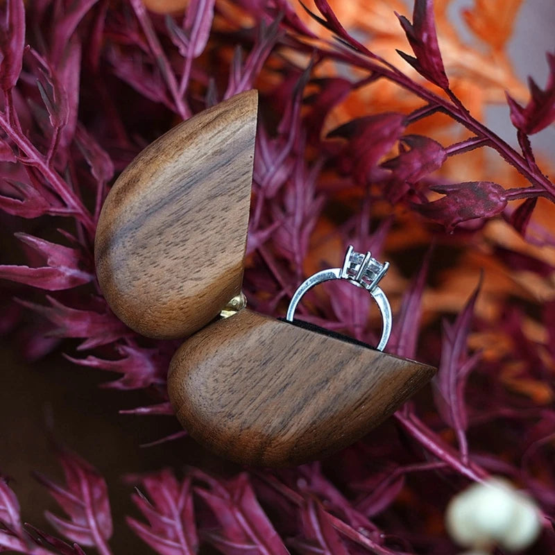 Elegant Heart Shaped Walnut Wood Ring Box