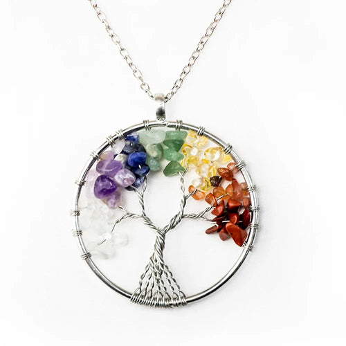 Natural Tree of Life Necklace 7 Chakra Crystal Stone Pendant Handmade