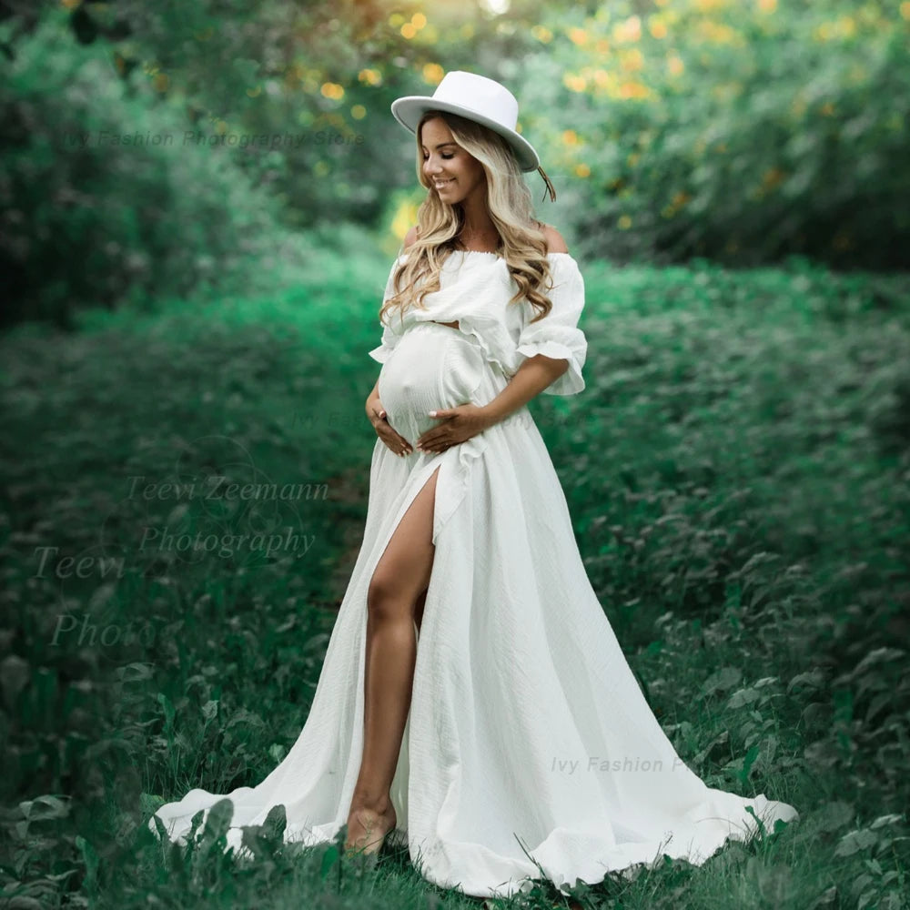 Bohemian Pregnancy Dress Ruffle Edge Off Shoulder Short