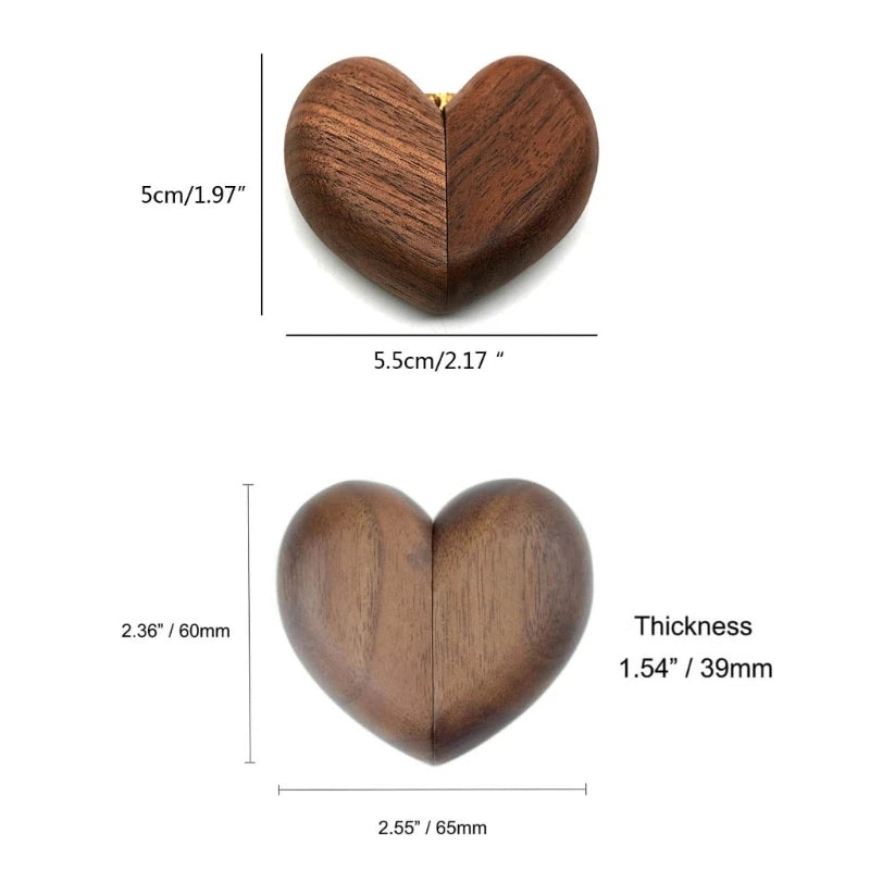 Elegant Heart Shaped Walnut Wood Ring Box