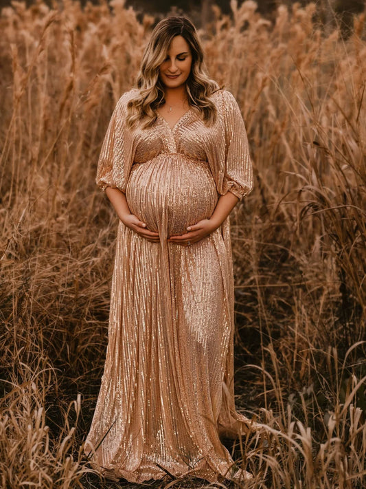 Maternity Photography Props Dress Elegant Vintage Sequin V-neck Dress