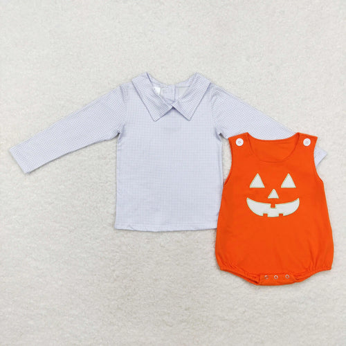 Long Sleeves Plaid Shirt Embroidery Pumpkin