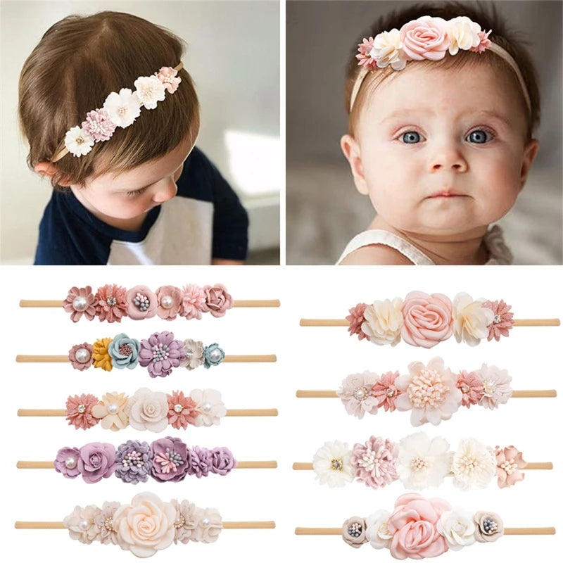 Artificial Flower Baby Headband Hundred Day Newborn Infant Toddler for