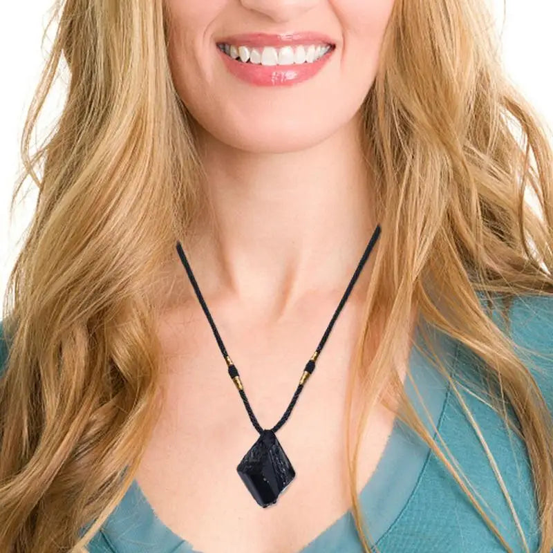 Black Tourmaline Necklace Natural Stone Crystal Points