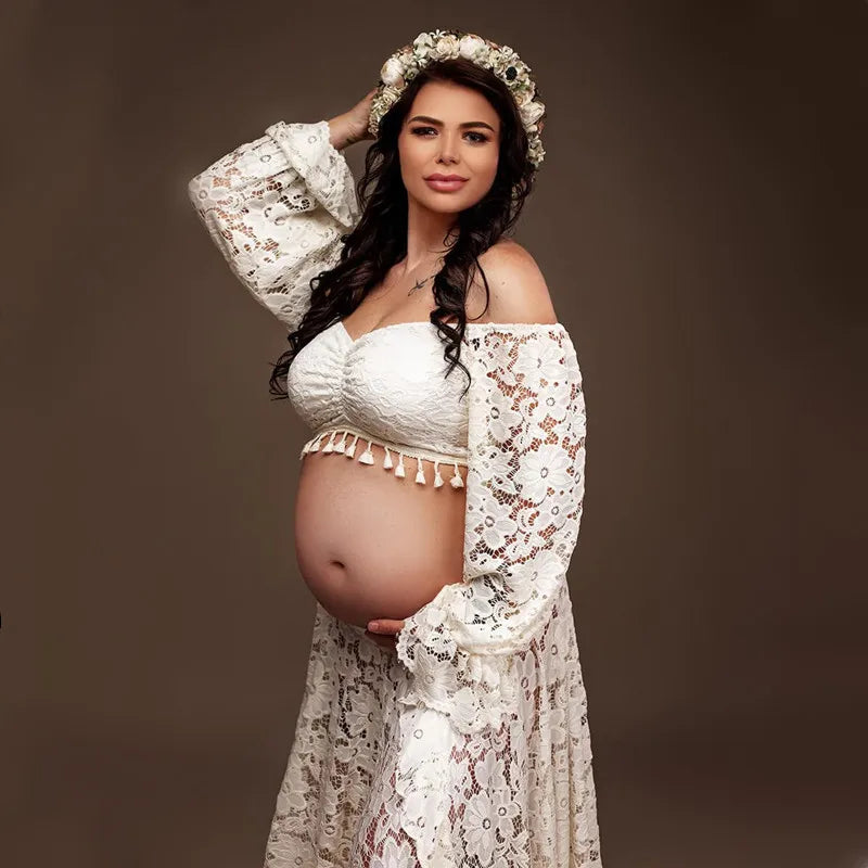 2 in 1 Boho Maternity Photography Outfit Dress Bohemian Pregnancy