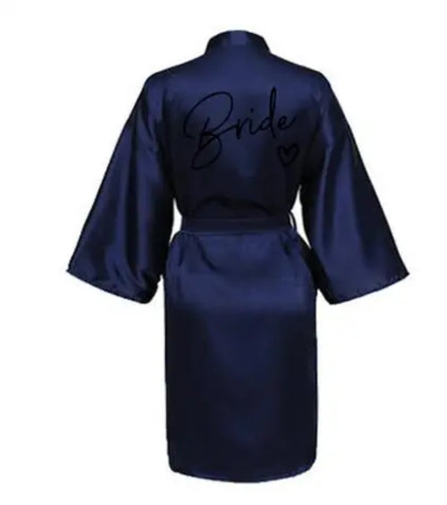 Wedding Party Team Bride Robe With Black Letters Kimono Satin Pajamas