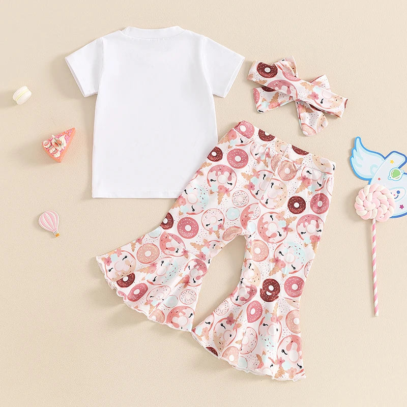 Baby Girl 1st Birthday Outfit One Letter T-Shirt Tops Doughnut Flare