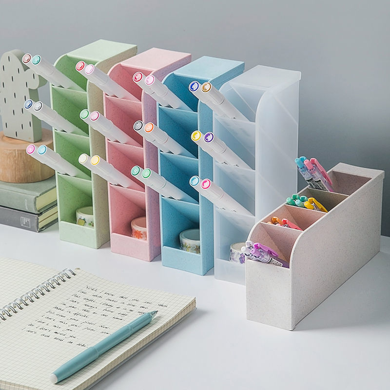 Multifunctional Pen Holder Office Makeup Desktop Storage Box Transparent Oblique Insertion